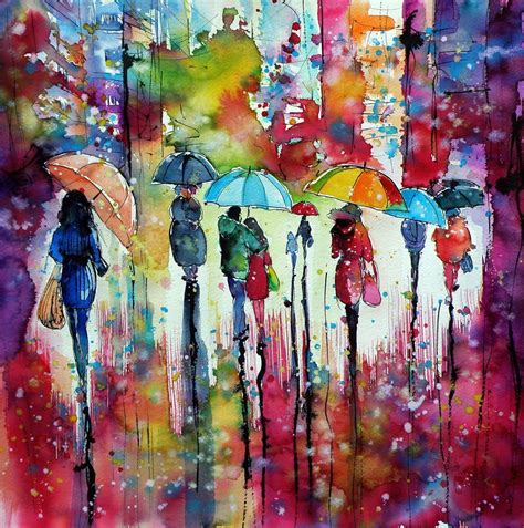Rain at Dusk painting, rain art, canvas painting original oil abstract impressionism fine art ...