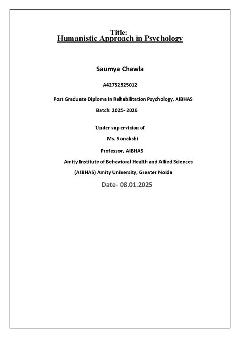 Humanistic Approach in Psychology - AIBHAS PG Diploma Notes - Studocu