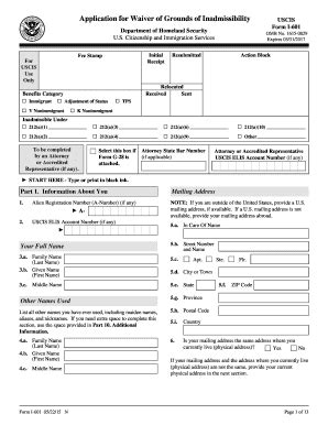 Fillable Online uscis Application for Waiver of Grounds of ...