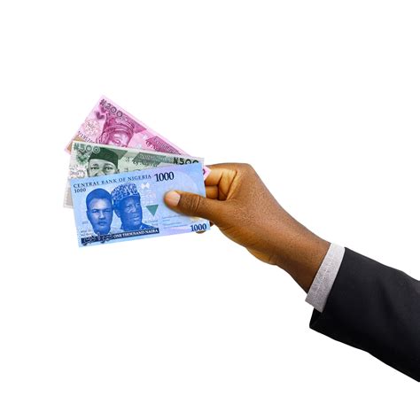 Black hand with suit holding New Nigerian Naira notes isolated on ...
