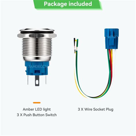 Buy JANDECCN 3Pcs 19mm Latching Push Button Switch 12V LED Light 1NO1NC ...
