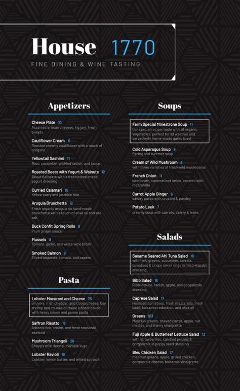 Fine Dining Menu 的图像结果