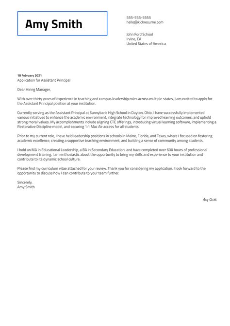Assistant Principal Cover Letter Template | Kickresume