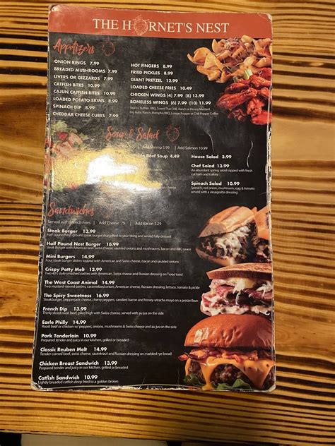 Menu at The Hornet's Nest Steakhouse, Evansville