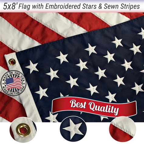 AMERICAN FLAG - 5x8 with Embroidered Stars & Sewn Stripes