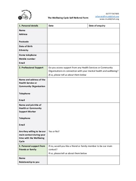 Fillable Online The Wellbeing Cycle self referral form Fax Email Print ...