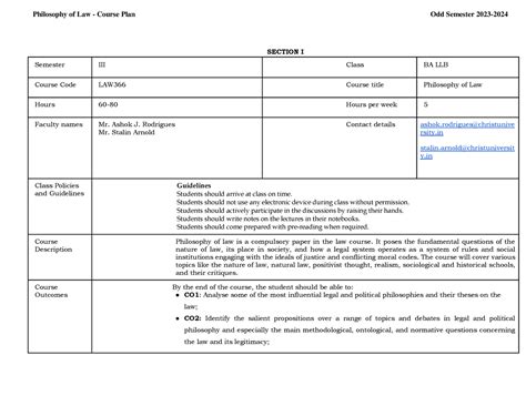 Course PLAN - LAW366 - 14 - SECTION I Semester III Class BA LLB Course ...