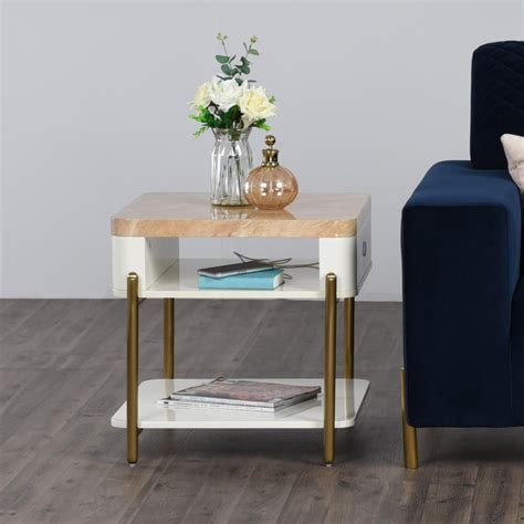 Buy Paris End Table with USB Charger Port - Beige from Home Centre at ...