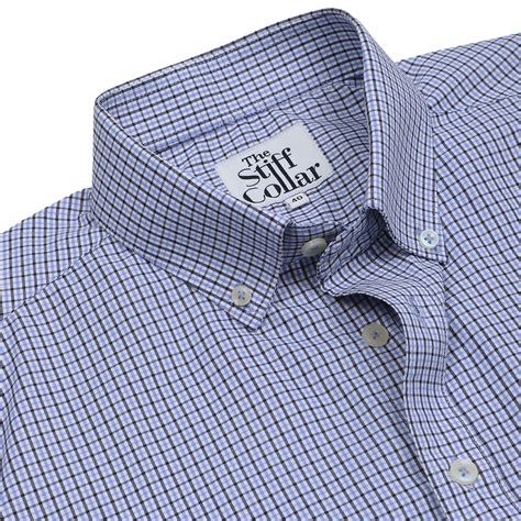 Navy Blue Microcheck Button Down Cotton Blend Shirt – Thestiffcollar.com