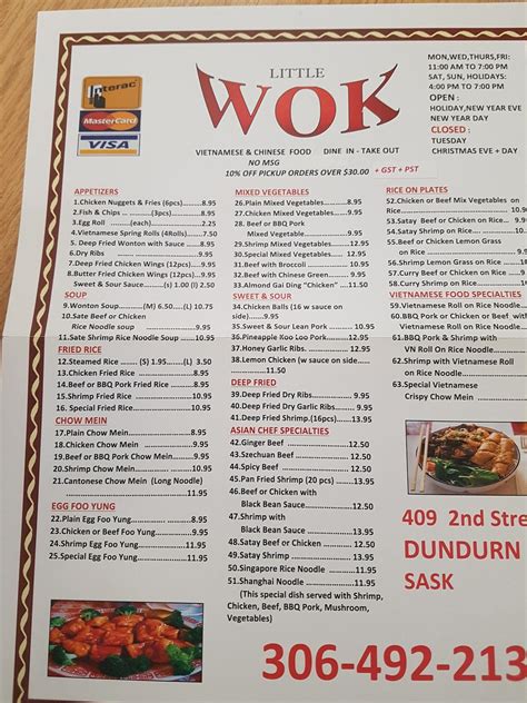 Menu at Little Wok restaurant, Dundurn