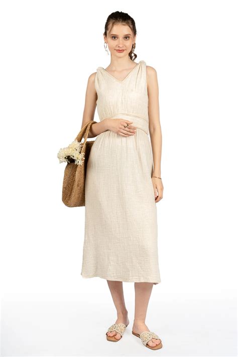 Beige Cotton Fit & Flare Midi Dress – Cory Edge