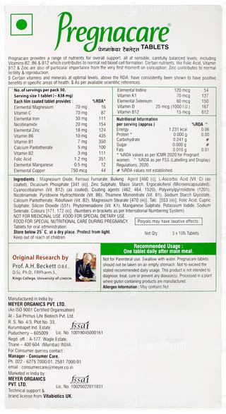 Pregnacare Tablet 30 - Uses, Side Effects, Dosage, Price | Truemeds