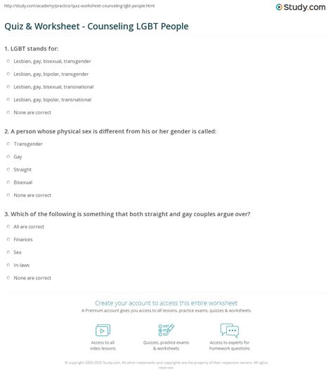 Quiz & Worksheet - Counseling LGBT People | Study.com