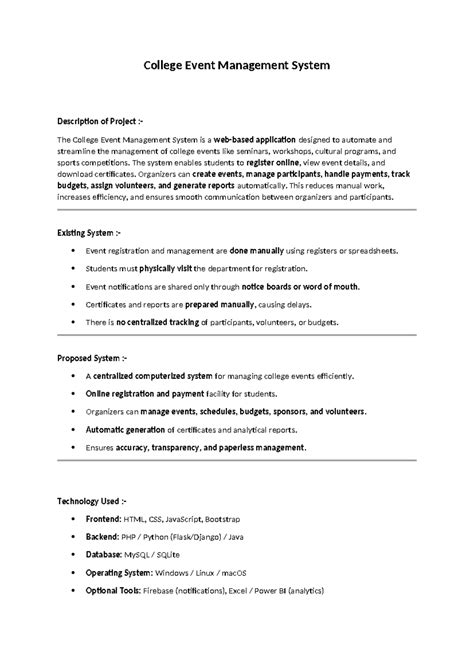 College Event Management System Project Overview - Studocu