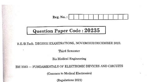 BM 3353 Fundamentals of Electronic Devices & Circuits - Exam Paper 2023 ...