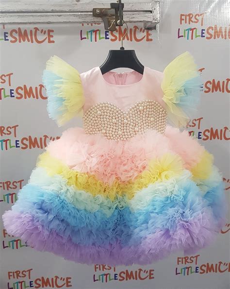 Multicolour Beaded Chest Puff Shoulder Birthday Party Dress – First ...