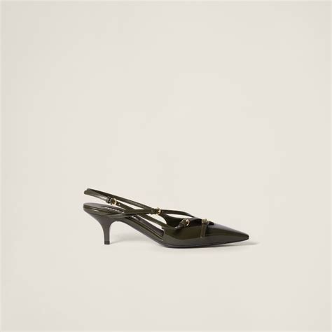 Loden Green Patent Leather Slingbacks With Buckles | Miu Miu