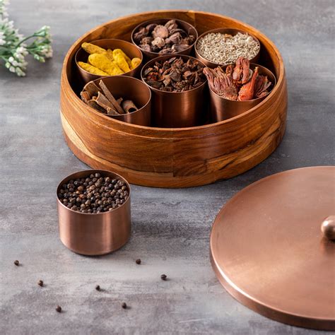 Buy Copper Classic Acacia Wood Masala Box Online at Best Price in India ...