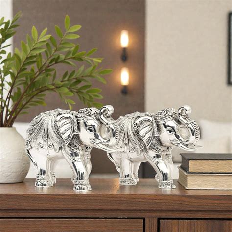 Large Intricately Handcrafted Silver-Plated Royal Elephant– Table Acce ...