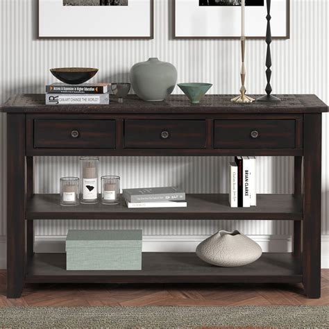 Console Table, 48'' American Style Solid Wood Sofa Table with 3 Drawers ...