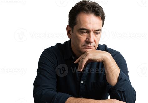 Thoughtful Middle Aged Man Pensive Portrait Dark Background Sad Male Face Mood Adult Human Image ...