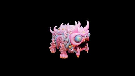 a pink and blue monster with an oversized tongue - Download Free 3D ...