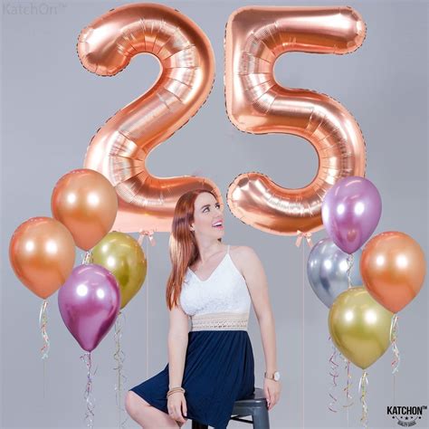 Buy Big, Rose Gold 25 Balloon Numbers - 40 Inch | 25 Birthday Balloons ...