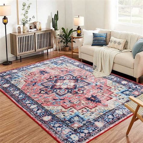 Boho Vintage Medallion Area Rug - Washable Floral Print Rug, Easy ...