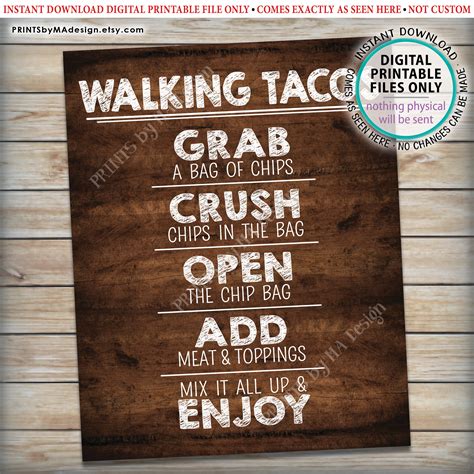 Walking Tacos Sign, Taco Bar Fiesta, Cinco de Mayo Celebration ...
