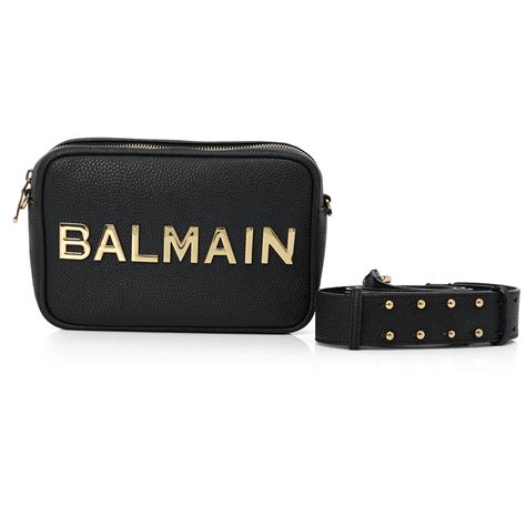 Shop Pre‑Owned Authentic Balmain Black Pebbled Leather Crossbody Bag ...