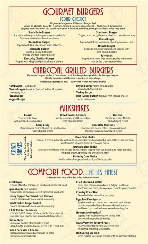 Menu at River Edge Diner restaurant, River Edge