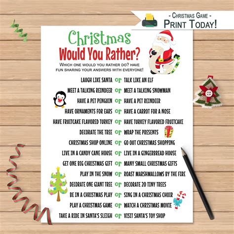 Christmas Would You Rather Printable - Printable Word Searches