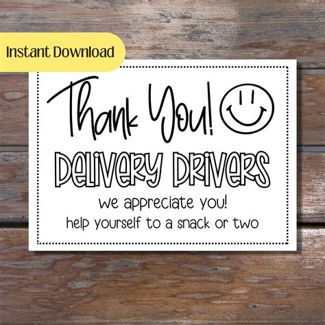 Delivery Driver Thank You Sign - Delivery Driver Snack Sign - Delivery ...