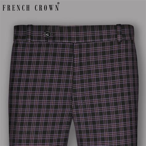 Black Checks-Plaid Regular Fit Wool-Blend Pants For Men