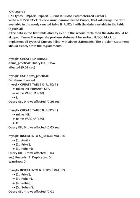 DBMS Outputs: Cursors & Triggers Implementation (Q.DBMS) - Studocu