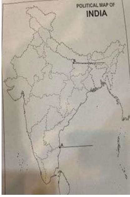 .Two places A and B have been marked on the given outline map of India ...