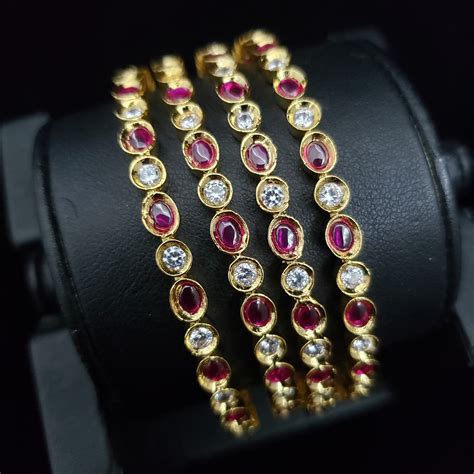 Pota Stone Indian Bangles Set, 4 Bangle Set, 22k Gold Plated ...