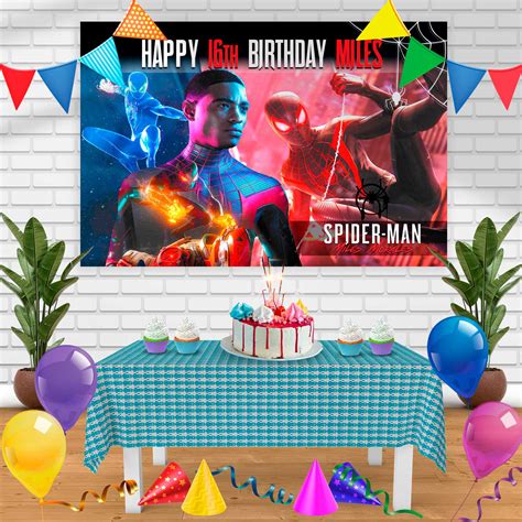 Spider Man Miles Morales Birthday Banner Personalized Party Backdrop D ...