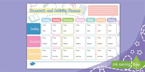 Homework and Activity Planner (teacher made) - Twinkl