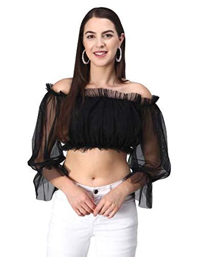 FUNDAY FASHION Women's Off Shoulder Crop Top (Black, Small) : Amazon.in ...