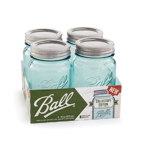 Ball Aqua Vintage Regular Mouth Pint Glass Mason Jars, 16 oz, 4 Pack ...