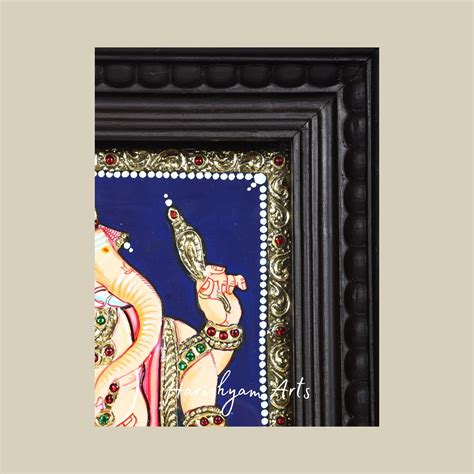 11" Lord Ganesha Tanjore Painting Playing Tabla with Artistic Gold Det