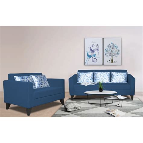 Adorn India Bladen 3-2 Five Seater Sofa Set (Blue)