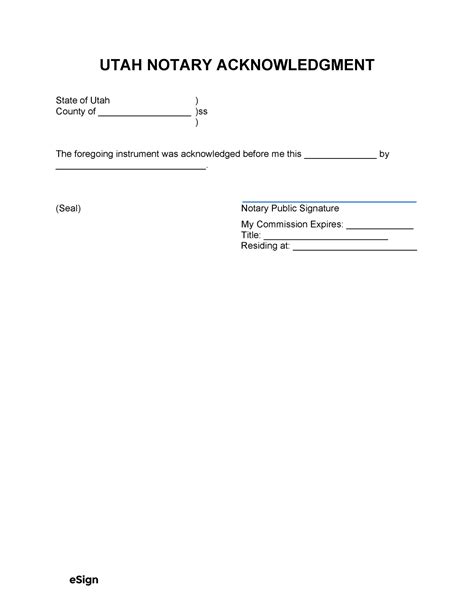 Free Utah Notary Acknowledgment Form | PDF | Word