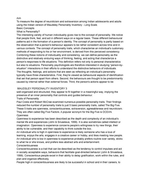 Rough draft (MPI) MASH - Aim To measure the degree of neuroticism and ...