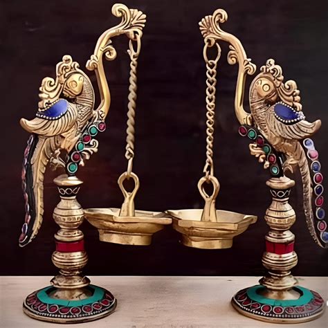 Buy ARTSIKIA Brass Parrot Design Dipak Set/Bird Diyas Oil Wick Lamp ...