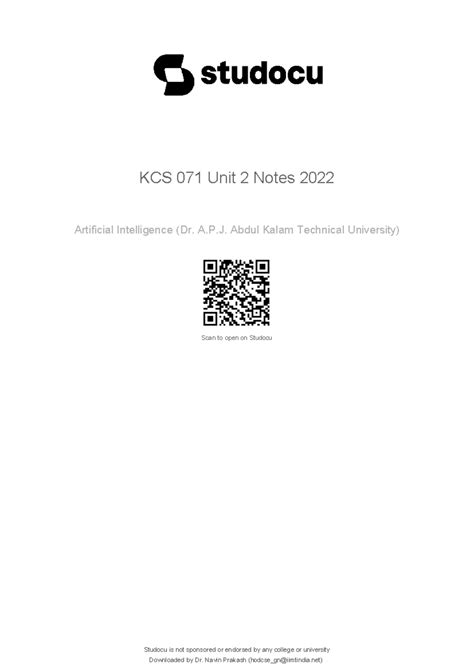 Unit 2 notes 2022 - KCS 071 Unit 2 Notes 2022 Artificial Intelligence ...