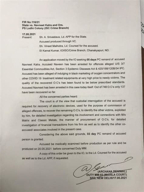 Delhi Court Remands Navneet Kalra To 3 Days Police Custody In Oxygen ...