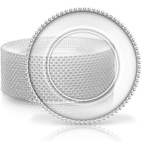 18 PCS Clear Charger Plates with Beaded Rim 13 Inch Plastic Round ...