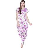 Buy Phalin Women's Floral Print Satin Short Sleeve Top and Long Leg ...